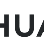 Huawei logo with smartphone and global trade conflict background symbolizing US-China tensions